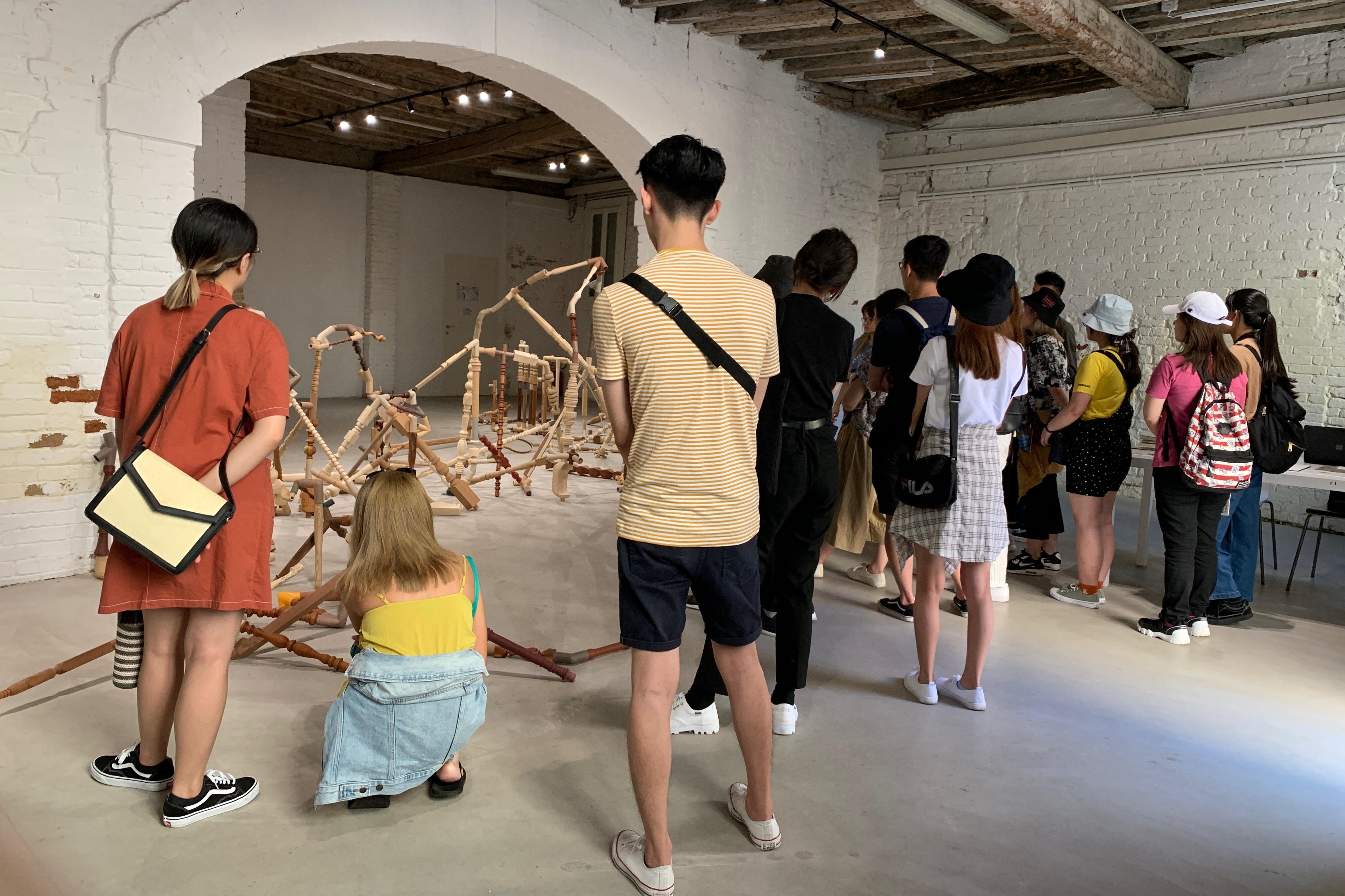 A group of students were listening to Sonia's introduction to the exhibition and Negotiated Differences.